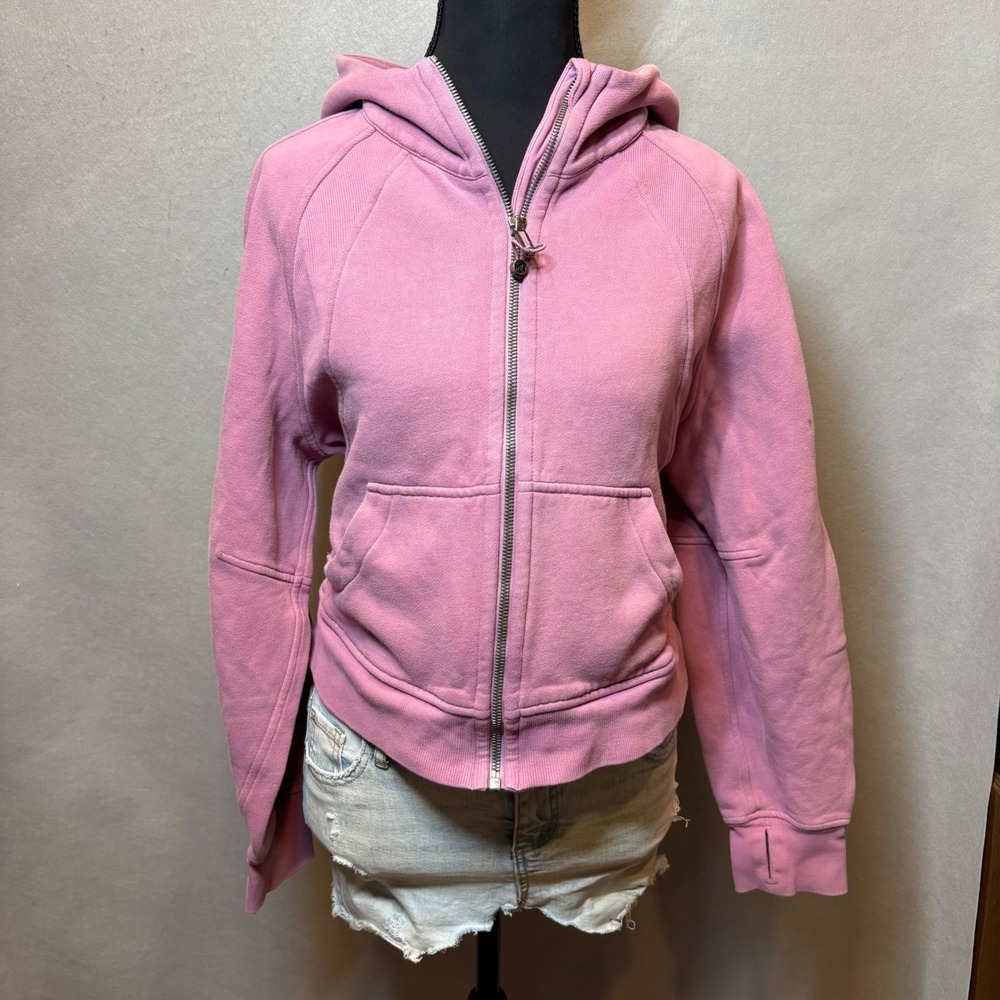 Lululemon Scuba Full Zip Hoodie Pink Cotton Blend Cropped Sweatshirt Womens M